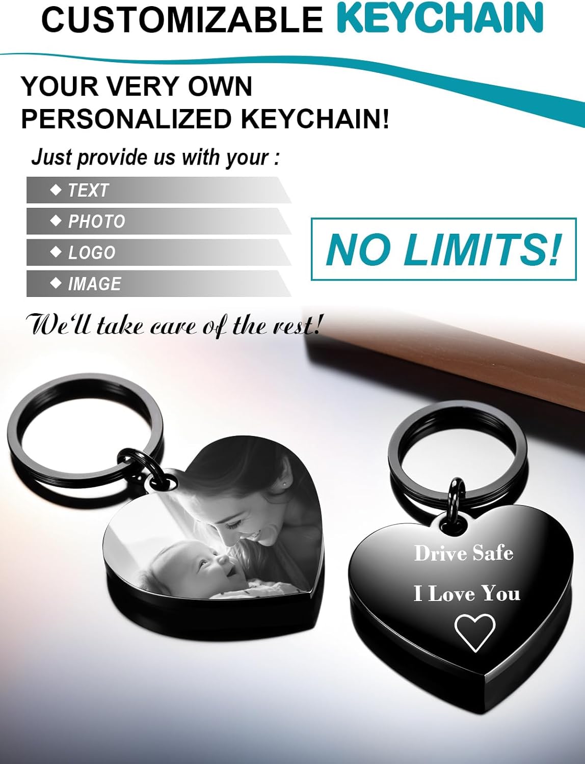 Custom Keychain with Picture - Personalized Photo LOGO Text Customized Key Chain for Boyfriend Dad Men Gifts
