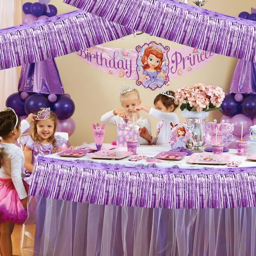 BEISHIDA 3 Packs Metallic Foil Fringe Garland Light Purple Wall Hanging Tinsel Fringe Banners for Car Floats Bridal Shower Wedding Birthday Easter Graduation Holiday Party Decoration(30 Feet)