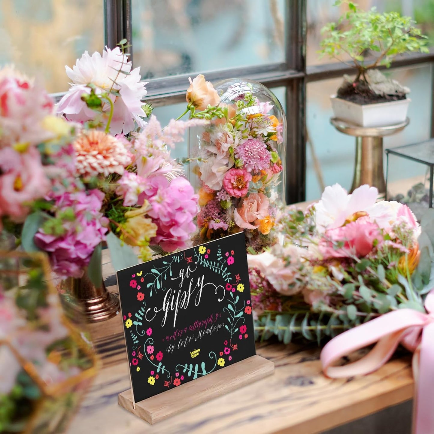 Double-Sided Small Chalkboard Signs (6 x 5 Inch) - Set of 6 with Stand & 7 Liquid Chalk Markers | Vintage Decorative Mini Tabletop Message Boards for Home & Events