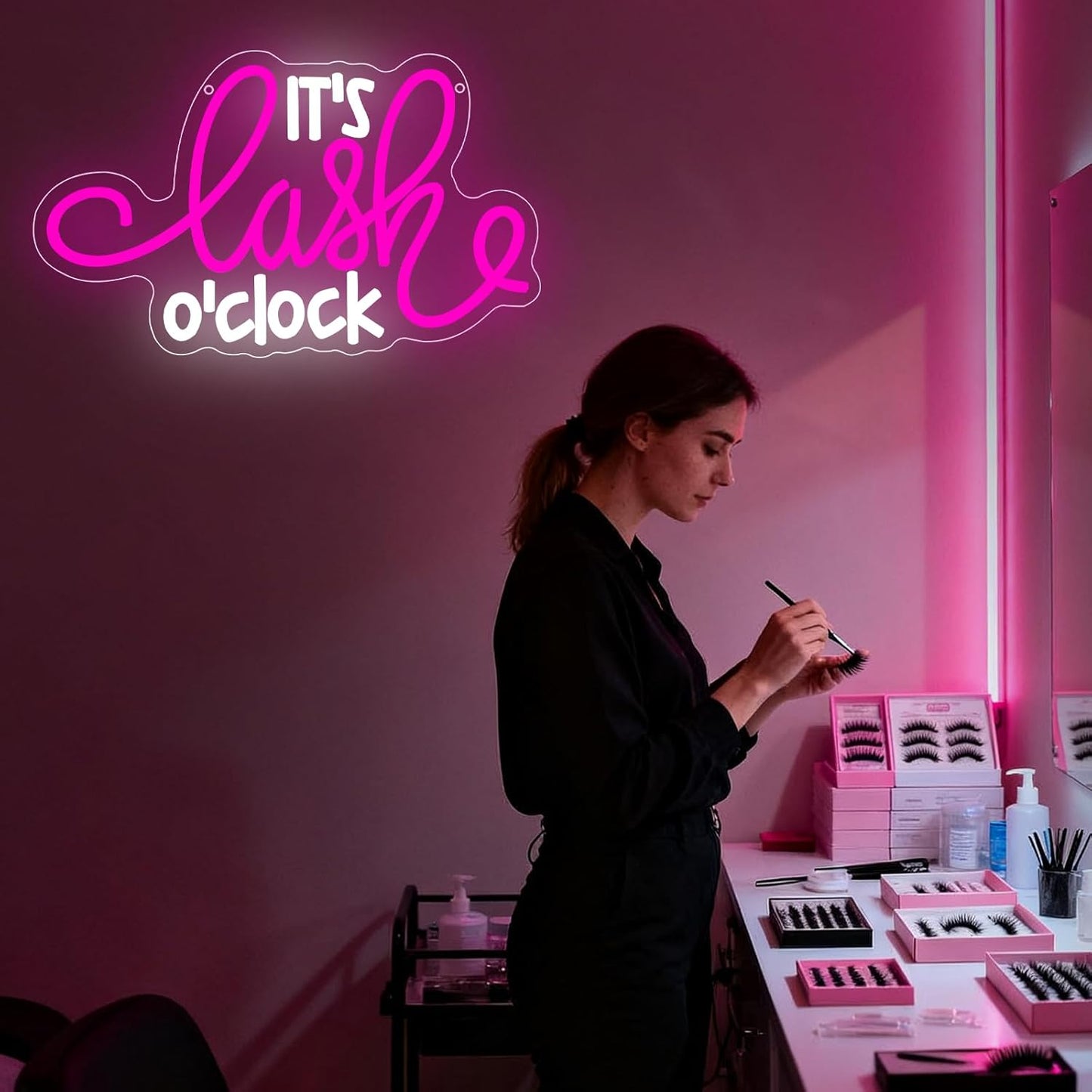 Lash Neon Sign, it's Lash O'Clock Led Neon Light Signs for Wall Decor Beauty Room Salon Nails Business Light up Sign for Lash Techs Girls Christmas Birthday Gift Dimmable USB Powered(14.2"*8.7")