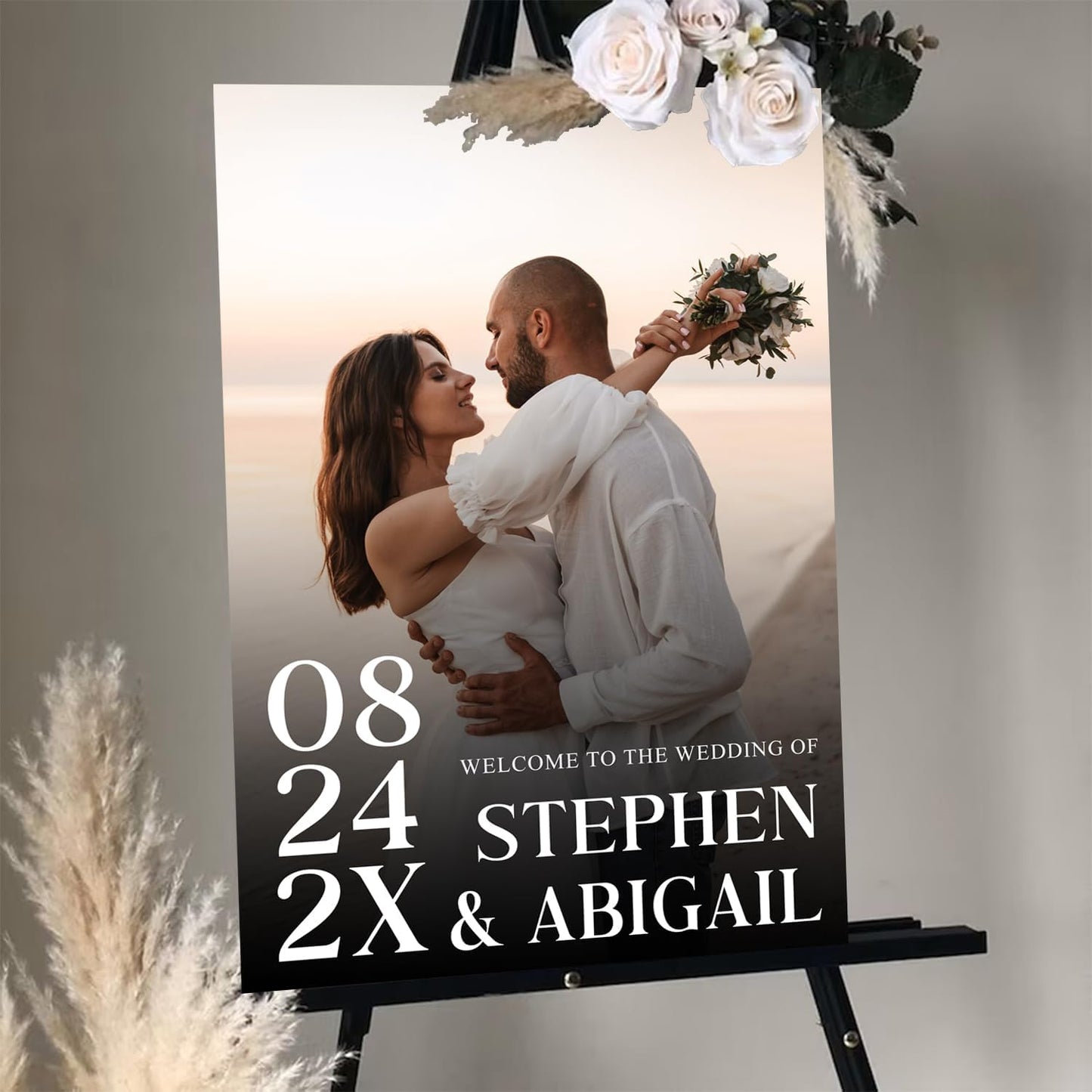 Personalized Wedding Photo Acrylic Welcome Sign – Custom Picture Board with Bride & Groom Names, Elegant Acrylic Wedding Reception Entrance or Ceremony Decoration, Indoor & Outdoor Keepsake Gift #13