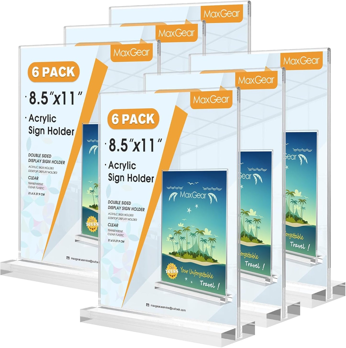 MaxGear Acrylic Sign Holder 8.5 X 11 Inches 6 Pack, Double Sided Plastic Display Stands Table Top Acrylic Frame, Clear Paper Holder Menu Flyer Stand for Stores, Restaurants, Hotels, Office