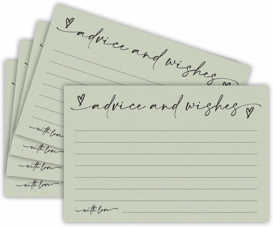 30 Advice & Wishes Cards - moss green - Double Sided Fill-In Advice Cards For Bridal, Wedding, Graduate Party, Mr & Mrs, Retirement, Baby Shower, Party Favor & Supplies - B01