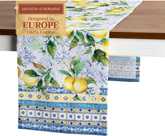 Maison d' Hermine Table Runner 100% Cotton Single Layer Table Runners 108 inches Long Decorative for Home Kitchen Dining Party Baby Shower Wedding Bridal Shower Spring Summer (Citrus, 14.50" x 108")