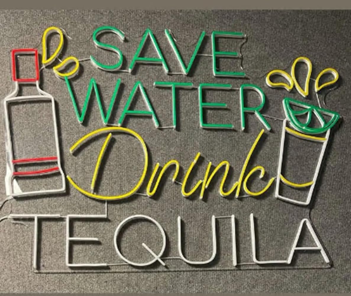 Save Water Drink Tequila Led Sign, Tequila Neon Sign, Custom Neon Sign, Cocktail Wine Bar Wall Decor, Bar Pub Neon Sign, Tequila Lover Gifts Size:18inch