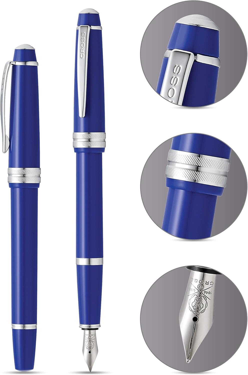 Cross Bailey Light Refillable Fountain Presented in a Everyday Gift Box - Medium Point, Black Ink, Polished Blue