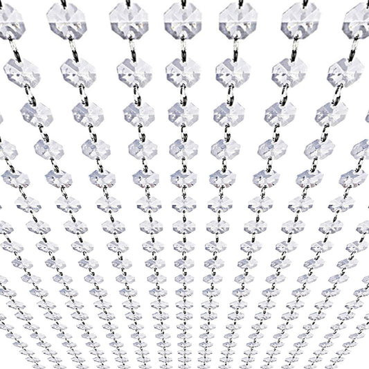 99ft Acrylic Crystal Garland Strands - Hanging Chandelier Gem Bead Chain - 14mm Clear Octagon Prism Diamond String Decorations for Wedding Party Manzanita Centerpiece Christmas Tree