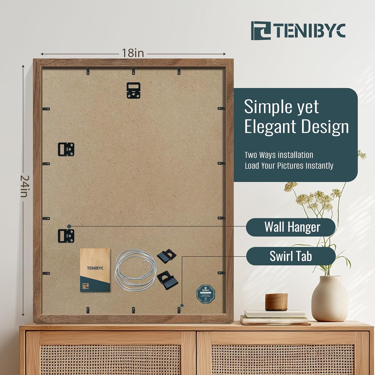 18x24 Frame Walnut 4 Pack, Brown Wood 18 x 24 Poster Frame, Display Pictures, Posters, Puzzles, Horizontal or Vertical Wall Hanging