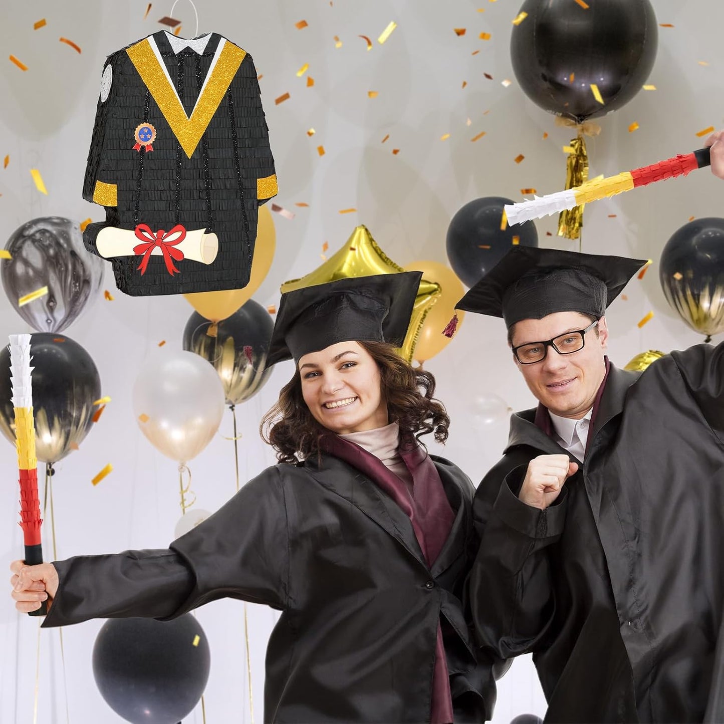 WERNNSAI Graduation Piñata - Graduation Gown Piñata with Blindfold and Bat Graduation Party Game Decorations for College School Elementary Kindergarten Party Games Supplies (12.5" x 16.5" x 3")