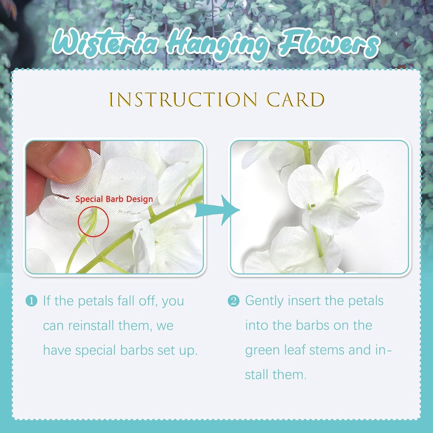 12 Pack Teal Wisteria Hanging Flowers, 3.44 Ft Fake Hanging Flowers, Artificial Wisteria Garland Vines for Wedding Room Backdrop Outdoor Patio Garden Decoration