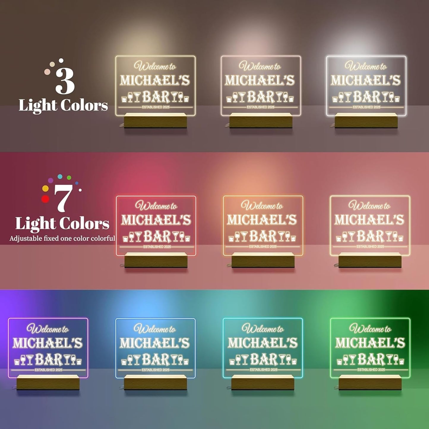 Personalized Bar Gifts for HOME BAR, Custom Name Date Acrylic Light Up Signs, Customized Acrylic Plaque with Night Light, Personalized Night Light for Man Cave Decor