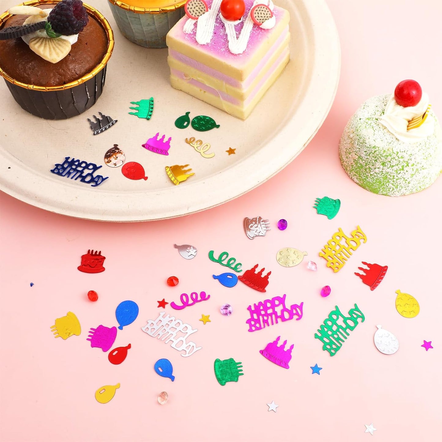 1500 Pcs Happy Birthday Glitter Confetti, Rainbow Foil Confetti Ready Decorations, Party Table Multicolor Cake Glitter Balloons For Birthday Party, Baby Shower Crafting