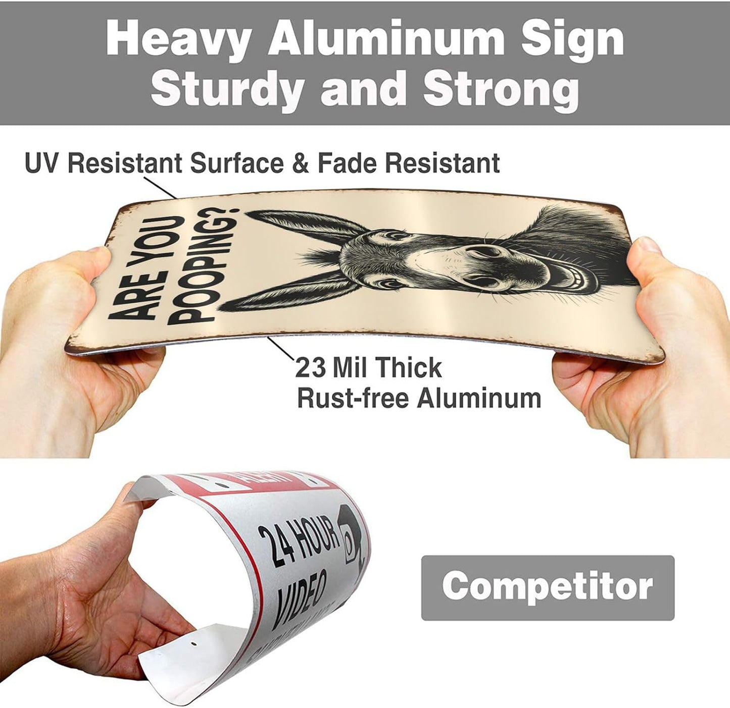 Funny Donkey Bathroom Sign - "Are You Pooping?" Rustic Metal Tin Sign for Toilet, Restroom, Farmhouse Humor Decor - 8"x12" Wall Art Gift