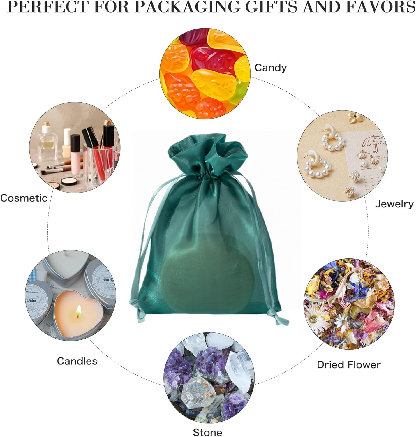 QIANF 20 Pcs Dark Green Small Organza Bags 6X9 inch for Wedding Favors with Drawstring, Mini Mesh Gift Bags Jewelry Pouch for Candy Bridal Shower Party Favor Baby Shower Christmas