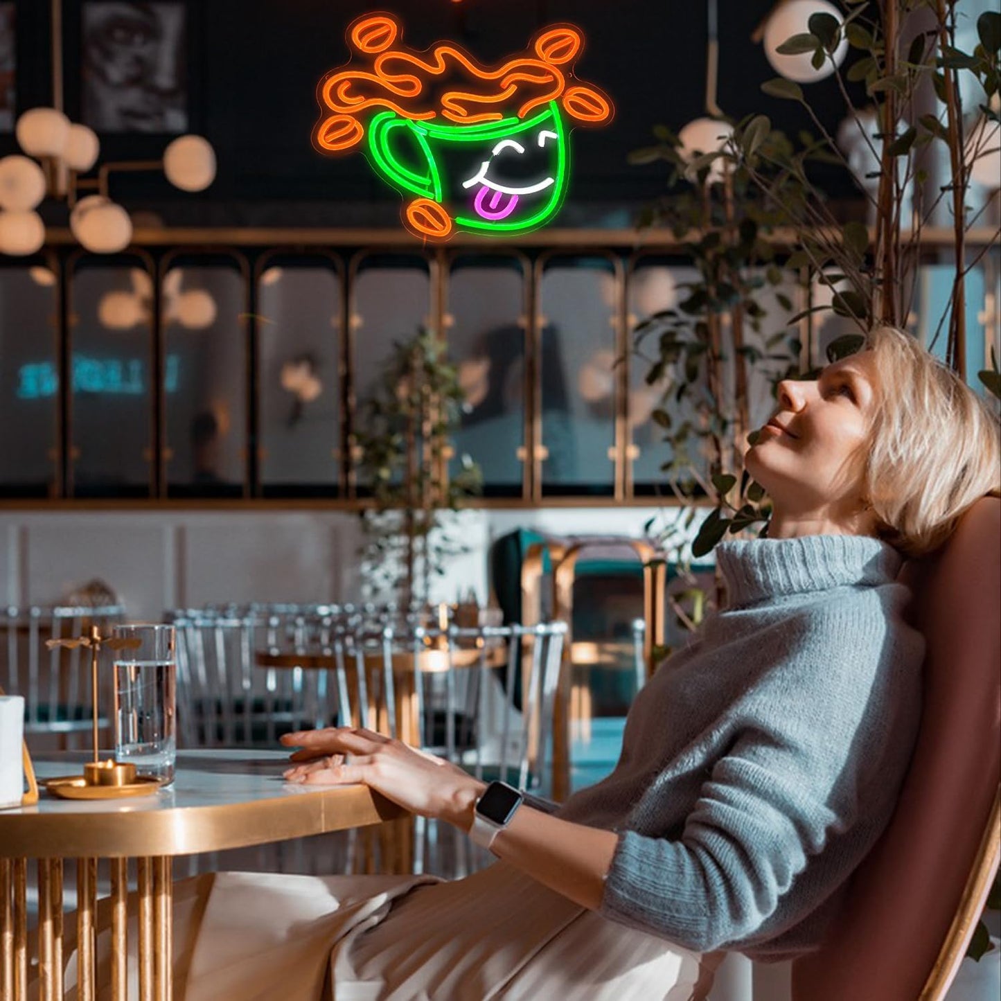 Coffee Neon Sign LED Cafe Light up Sign for Business Wall Decor USB Cute Coffee Cup Neon Light for Cafe Bar Shop Restaurant (16.5 * 12.9 In)