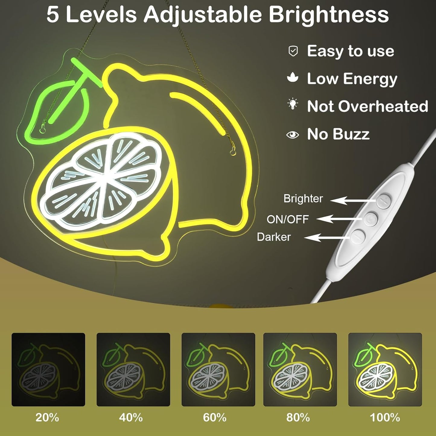 Lemon Cocktail Neon Sign – Yellow & Green LED Wall Light with Citrus Slice and Drink Glass – Summer Party, Bar, Kitchen, and Home Décor