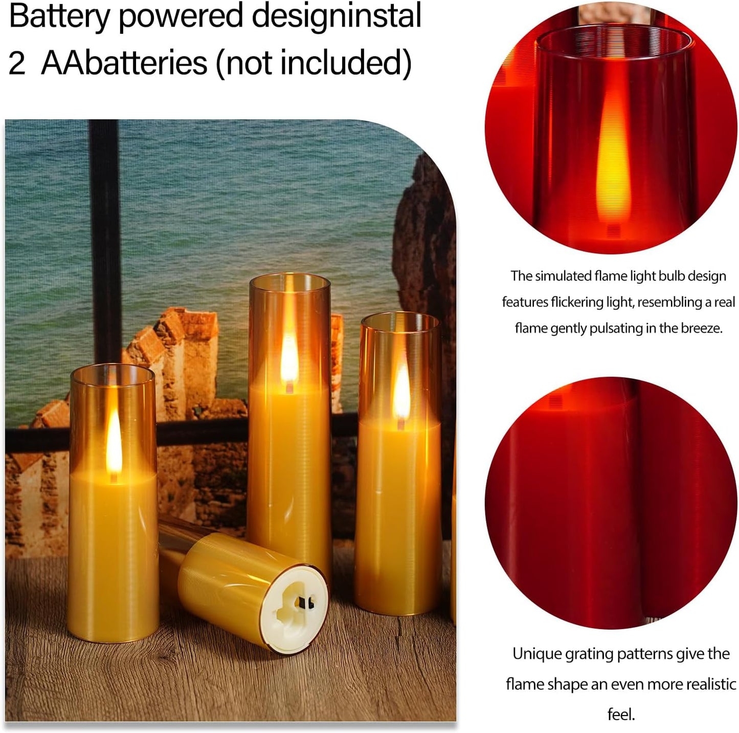 Flameless LED Candles, Upgraded Realistic Flickering Flame Battery Operated Candles with Remote Timer, Acrylic Electric Set of 5 for Romantic Ambiance and Home Decoration (Gold)
