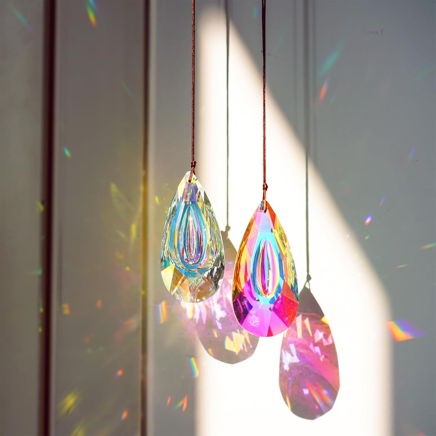 HDCRYSTALGIFTS Set 2,89mm/3.5in Crystals Prisms Suncatcher for Window Hanging Indoor Chandelier Parts Rainbow Maker for Home Garden Decor (AB Colored)