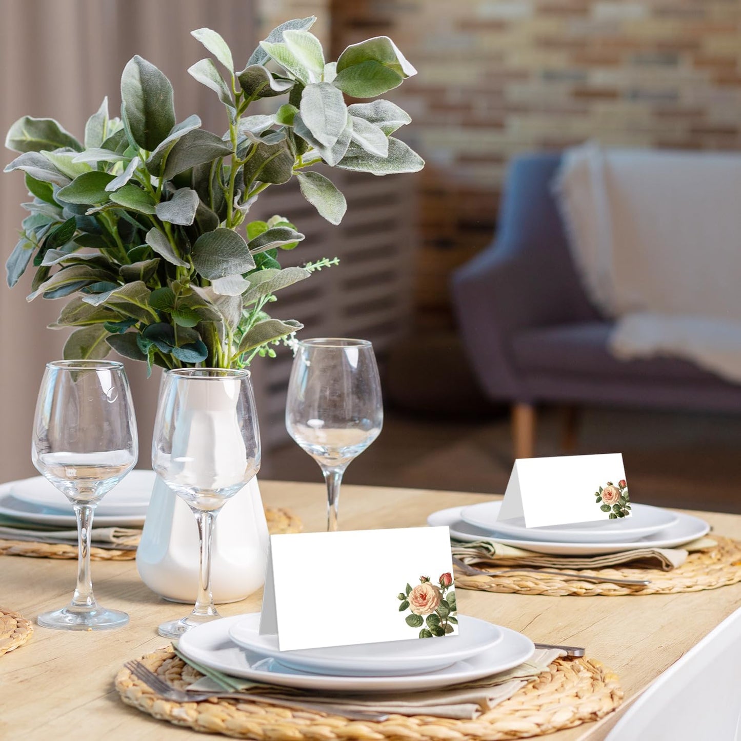 25 Pack Floral Place Cards, Editable Name Cards for Table Setting, Tent Cards Food Label for Dinner Party, Bridal Shower, Wedding, Baby Shower and Events -T05