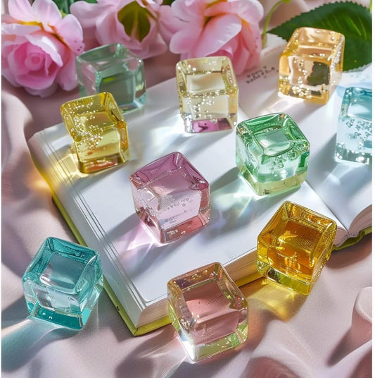 HappyFiller 76 PCS Crystal Square Small Acrylic Ice Cubes Clear Artificial Ice Rocks for Photography Props,Food Display,Vase Filler,Table Scatters,Crafts,0.7 Inch, Multi Colors