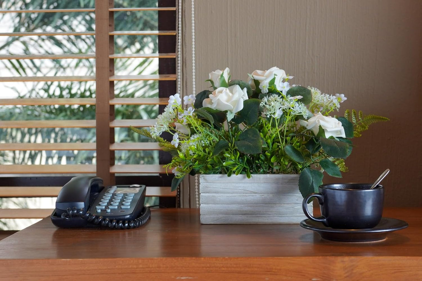 Artificial Flowers Plants Fake Rose Floral Arrangements in Pots for Home Wedding Table Centerpieces Indoor Outdoor Decoration (White)