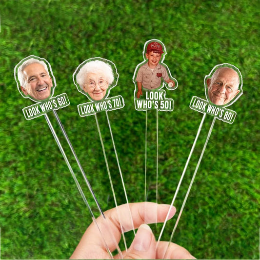 50 Pcs Personalized 50th to 90th Birthday Face Photo Drink Stirrers, 60th 70th 80th Birthday Party Decorations, Custom Face Cutout Stir Sticks, Decor for Retirement, Graduation Parties