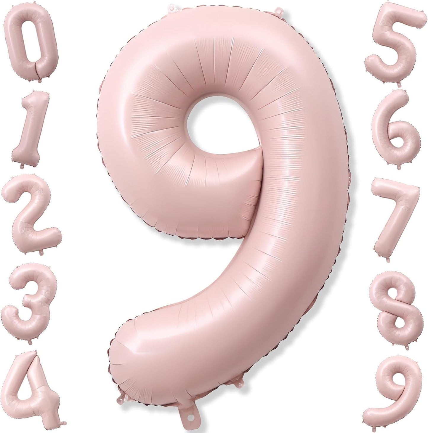 40'' Pink Number Balloon 9, Self Inflating Retro Dusty Pink Foil Number Balloons Set 0-9, Self Inflating Digital 9 Helium Balloon for Girls 9th Birthday Women Anniversary Party Decorations Supplies