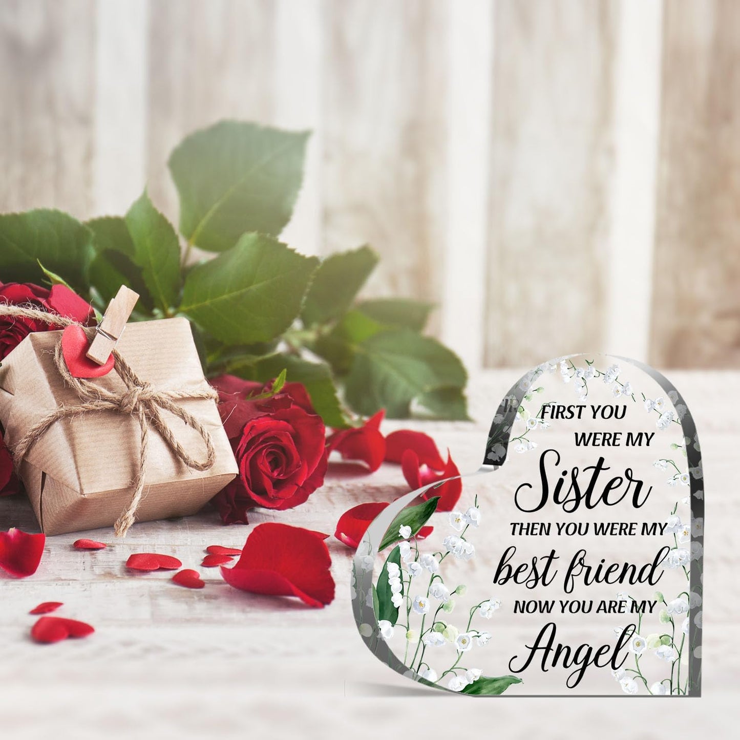 Sympathy Gifts for Loss of Sister, Memorial Gifts for Friends Female Women, In Memory of Sister Acrylic Heart Plaque, Funeral Remembrance Decor Ornament Sign, Bereavement Condolences Grief Gifts