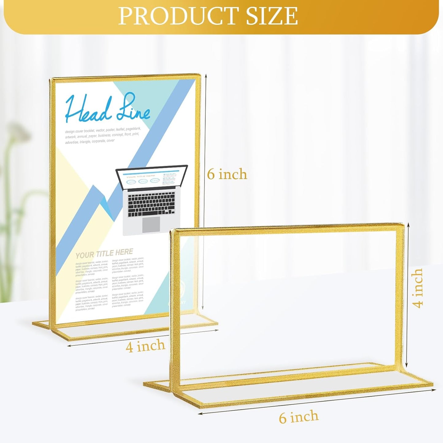 Hoteam 24 Pack 4 x 6/6 x 4 Clear Acrylic Sign Holder with Gold Border, Gold Picture Frame, Double Sided Wedding Table Number, Acrylic Menu Stands for Wedding Table, Restaurant Sign, Photos Display