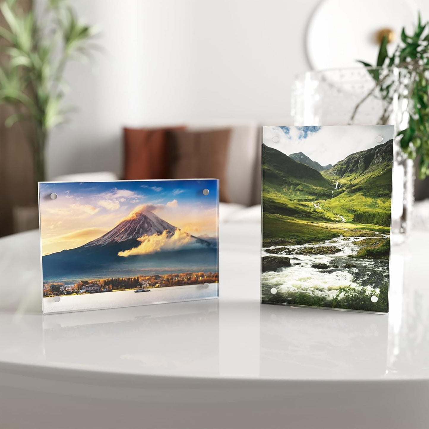 3.5x5 Acrylic Picture Frame 1 Pack, Clear Freestanding Double Sided Frameless Magnetic Photo Frames, Desktop Display Decor Gift