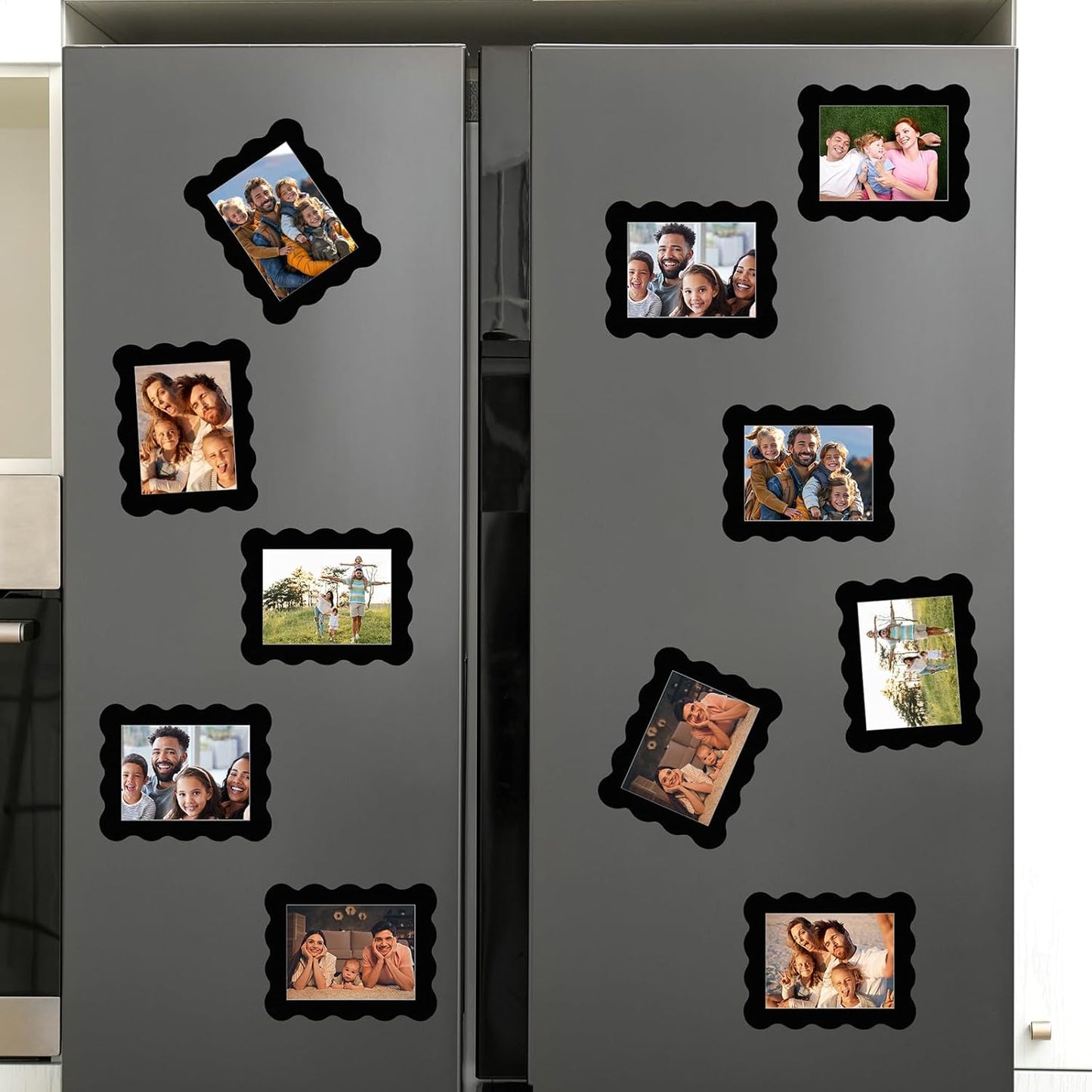 Kingdder 12 Pcs Scalloped Magnetic Picture Frame for Refrigerator 4 x 6 Black Reusable Picture Frame Magnets Decorative Photo Holders for Fridge Home School Office Kitchen Locker Decor