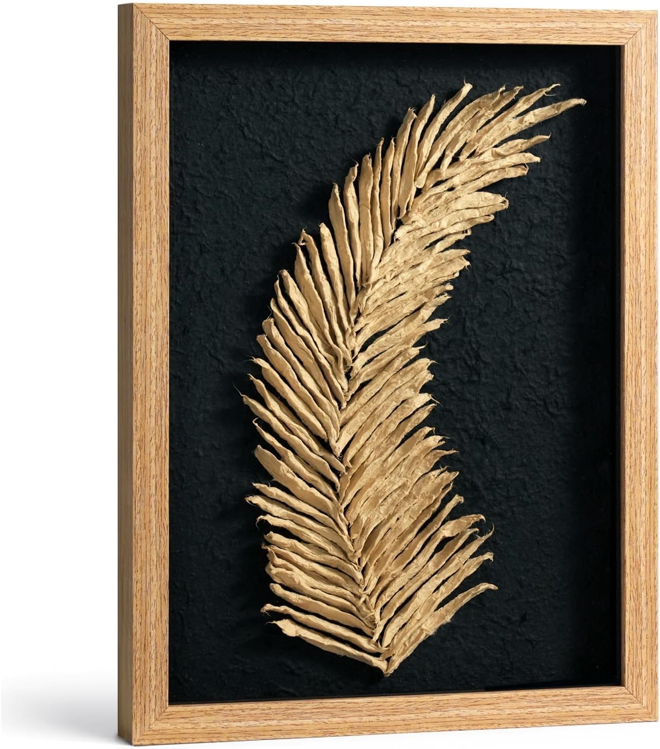 VIYYIEA Framed 3D Textured Wall Art, Handmade Paper Artwork,12x16inch, Modern Minimalist Neutral Decor for Living Room Bedroom Shelf, Beige Feather Picture