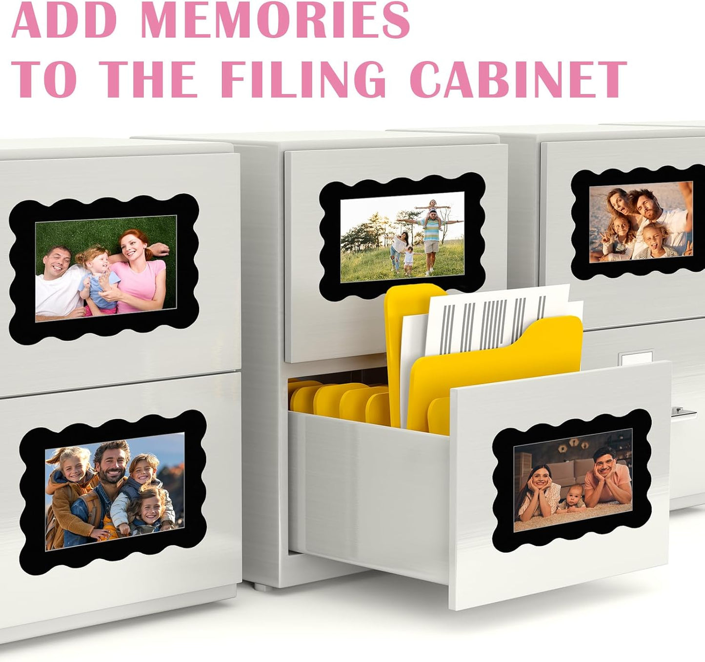 Kingdder 12 Pcs Scalloped Magnetic Picture Frame for Refrigerator 4 x 6 Black Reusable Picture Frame Magnets Decorative Photo Holders for Fridge Home School Office Kitchen Locker Decor