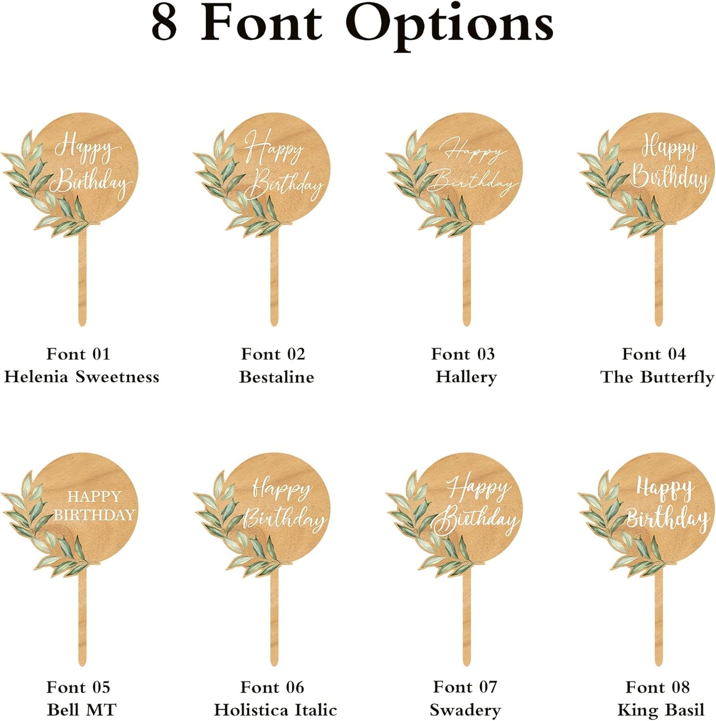 Custom Cupcake Toppers Cake Decorations in Wood for Wedding Engagement Baby Shower Birthday Party etc. (Design A / 12 PCS)