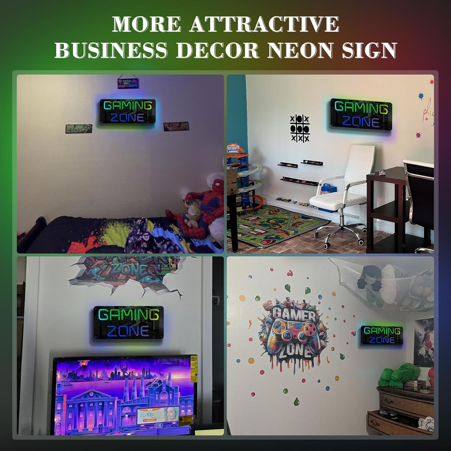 Ineonlife Game Zone Neon Sign Mirrored Colorful LED Lights for Gaming Room Decor Light Up Signs for Teen Boy Bedroom Decoration Best Gift for Kids 14.57 x 6.3 inches USB Powerd