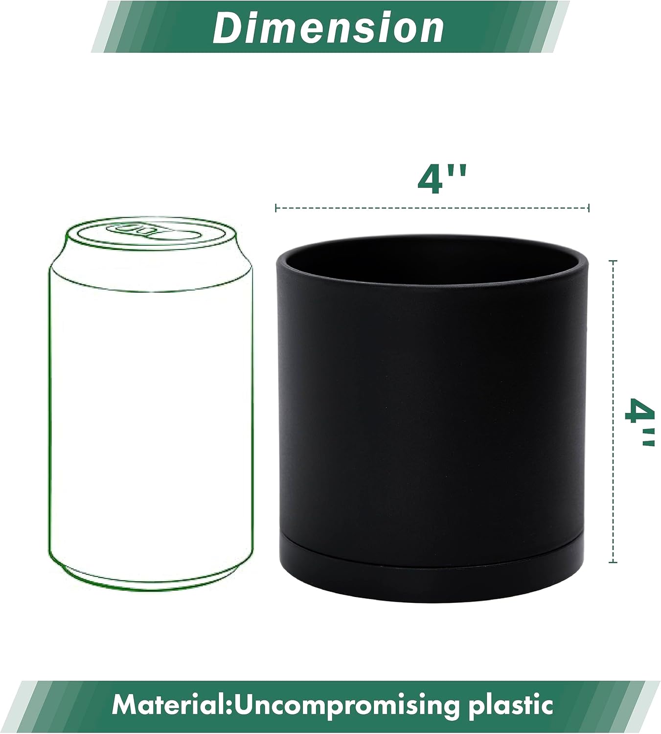 D'vine Dev 6 Pack 4 Inch Modern Plastic Plant Pots, Small Garden Planters for Plant with Drainage Holes and Saucers, Black Color, 74-Y-E-3