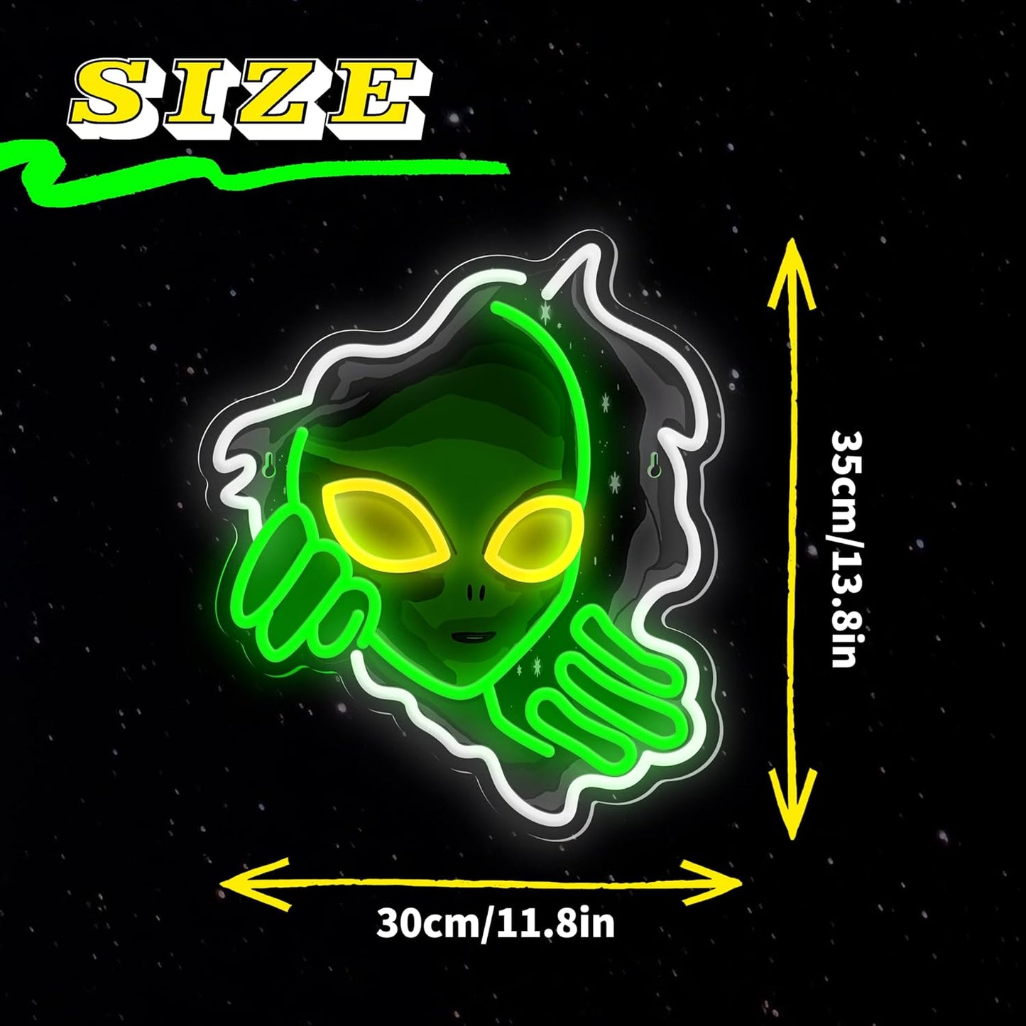 Alien Neon Sign,Dimmable Green Alien Led Neon Lights for Wall Decor Game Room Home Bar Party Bedroom Man Cave Decor,USB Powered Alien Light up Sign Gifts for Kids Teen Boy Room Decor