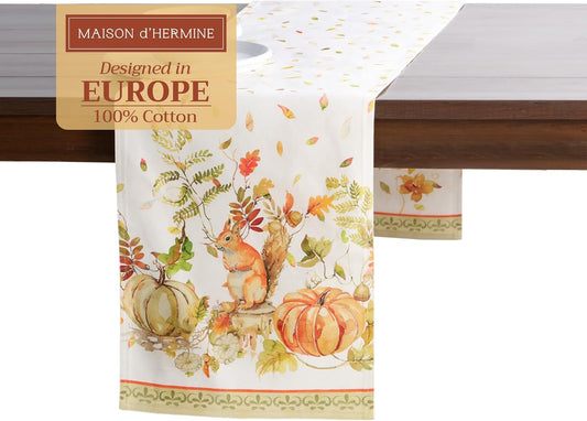 Maison d' Hermine Table Runner 100% Cotton Double Layer Table Runners 72 inches Long for Thanksgiving Christmas Decorations Home Kitchen Dining Party Wedding (Pumpkin Passion, 14.5" x 72")