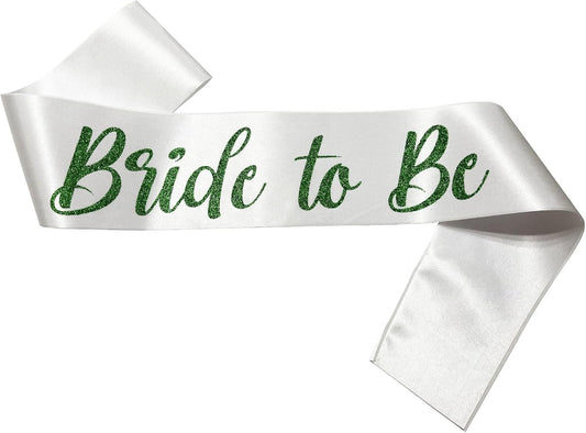 White with Green Letters Bride to Be Sash, Bride Sash Bachelorette Party Bridal Shower Sashes Bachelor Decorations Just Married Gift Engaged Decor Accessories,White Green