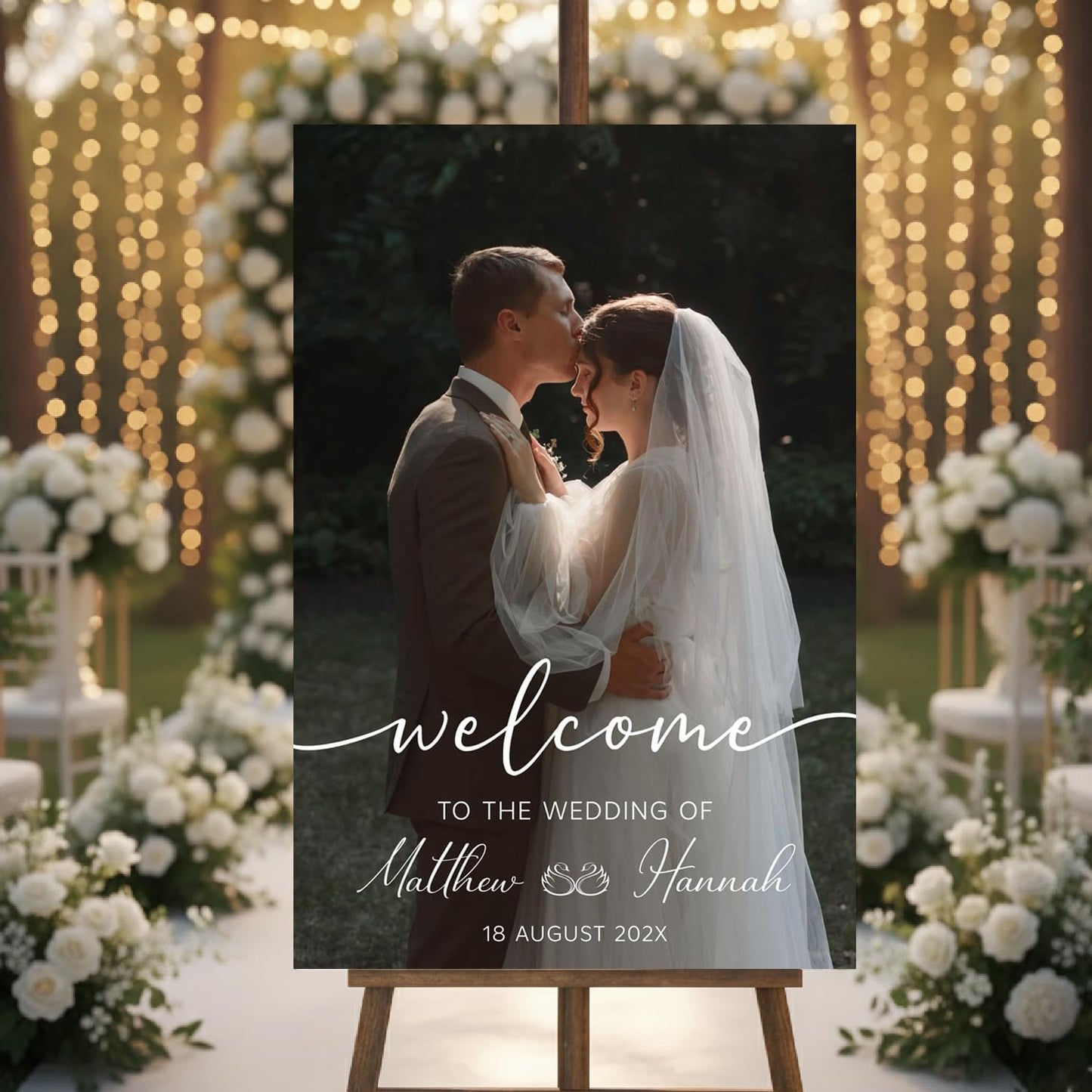 Personalized Wedding Photo Acrylic Welcome Sign – Custom Picture Board with Bride & Groom Names, Elegant Acrylic Wedding Reception Entrance or Ceremony Decoration, Indoor & Outdoor Keepsake Gift #14