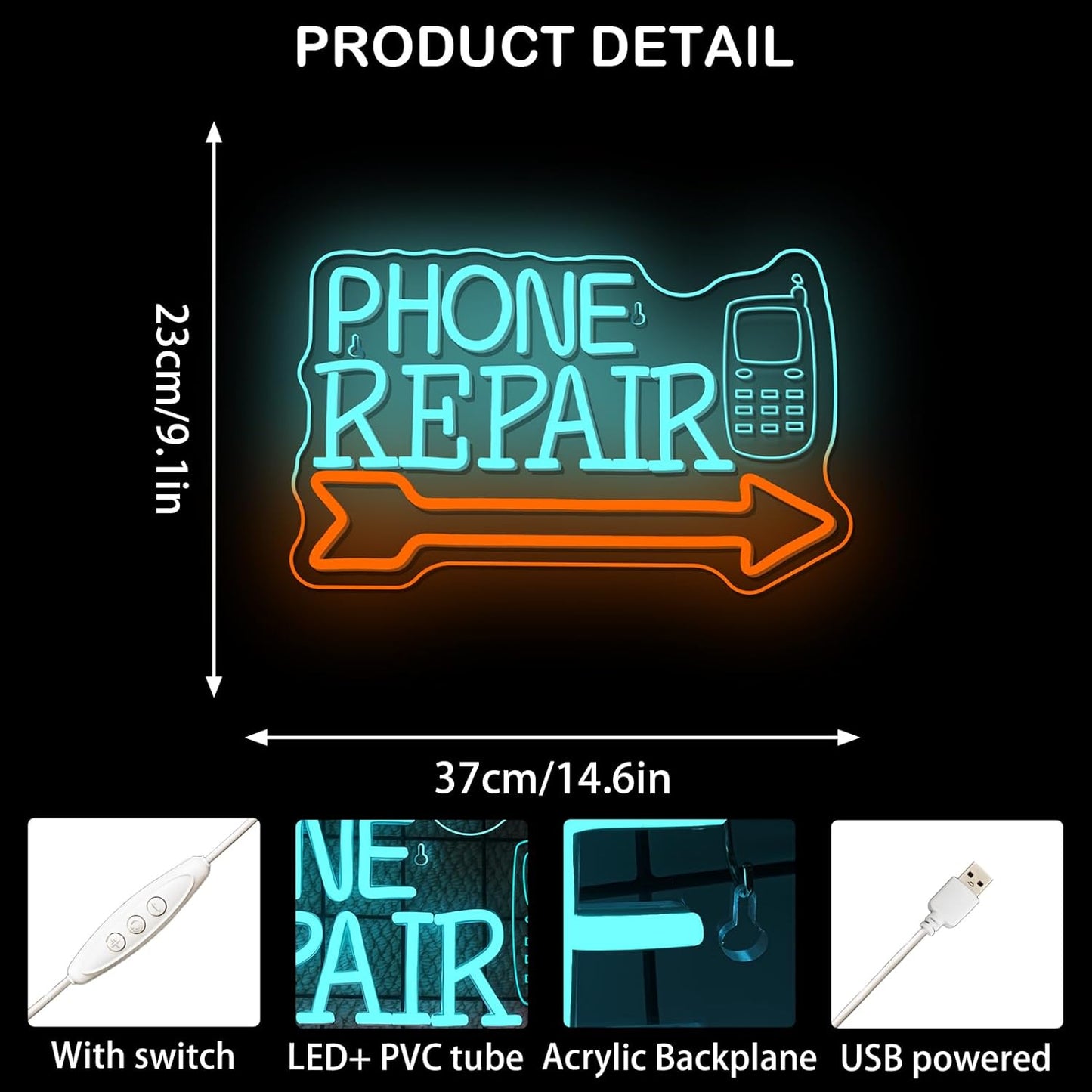 Looklight Phone Repair Neon Sign Dimmale Neon Lights For Wall Decor Led Lights ForMobile Phone Repair Shop Business Cellphone Repair Shop Decor USB Powered 14.6x9.1in