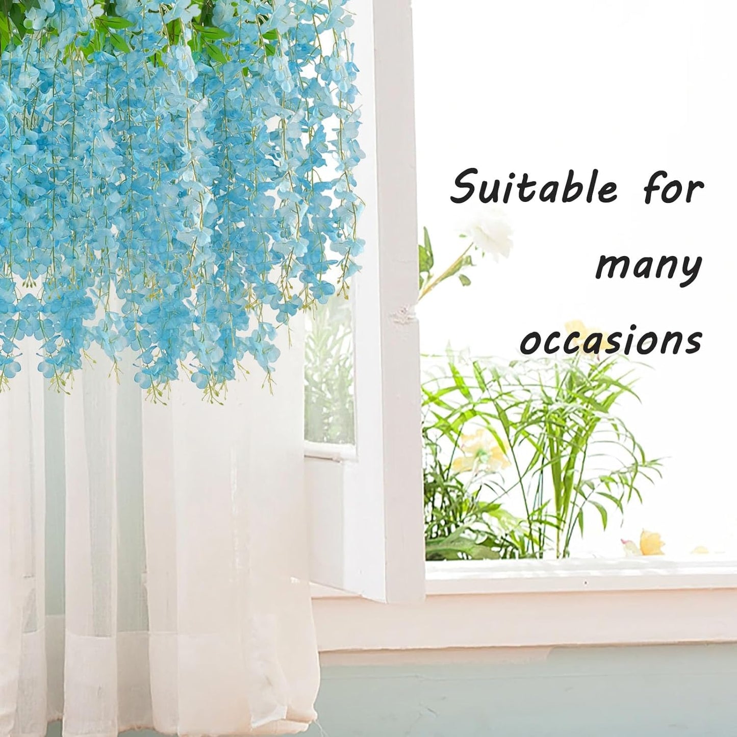 5 Pack Lake Blue Wisteria Hanging Flowers Garland, 3.77 Feet Artificial Flower Vines, Fake Wisteria, Artificial Vines Hanging Garland for Backdrop Outdoor Yard Garden Decor