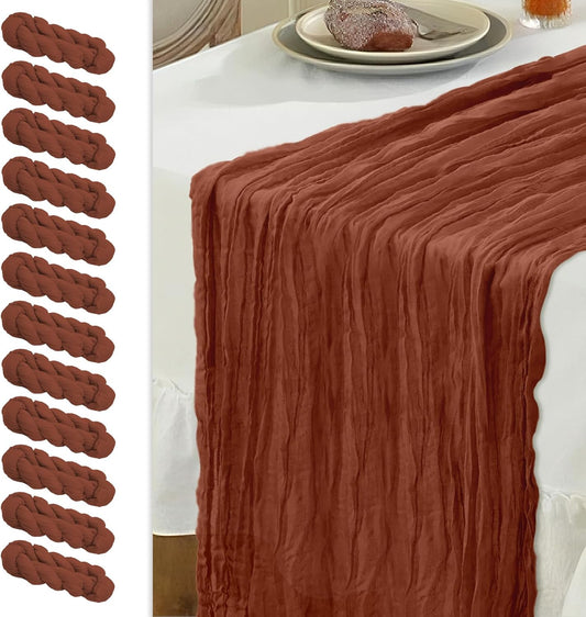Le courant 6pcs 10Ft Cheesecloth Table Runner, Rustic Boho Gauze Cheese Cloth Runner Table Runner for Weddings Bridal Baby Shower Birthday Holiday Parties Home Decor, Terracotta