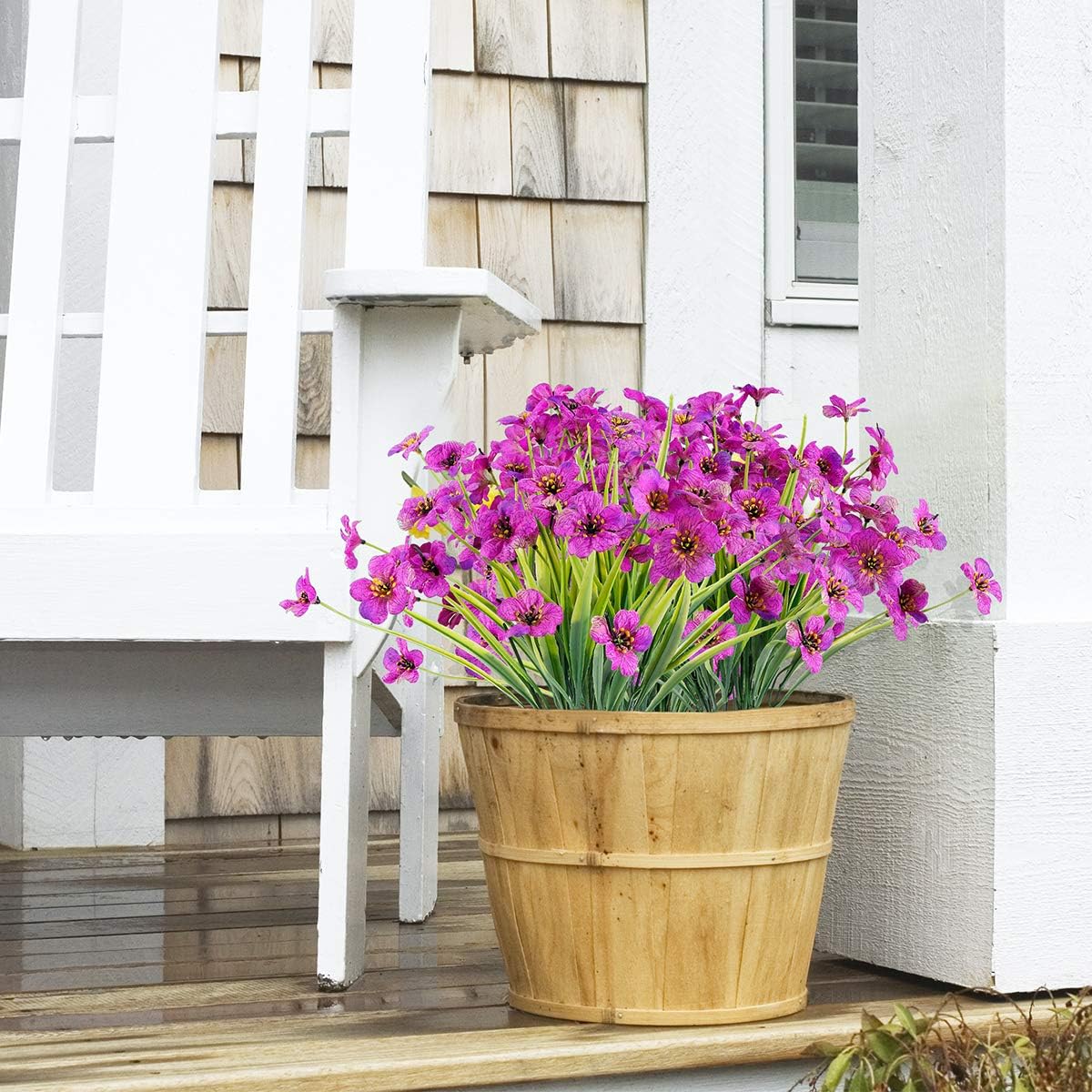 30 Bundles Artificial Flowers Outdoor UV Resistant Fake Flowers No Fade Faux Plastic Plants Garden Porch Window Box Decorating(Purple)