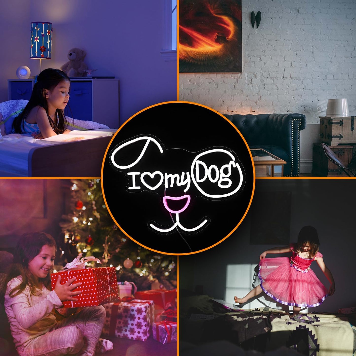 I Love My Dog Neon Sign for Wall Decor Funny Dog Neon Light Powered by USB Dimmable LED White Red Light Up Sign for Pet Shop Bedroom Animal Theme Party Decor Great Idea(16.7 * 12.6In)