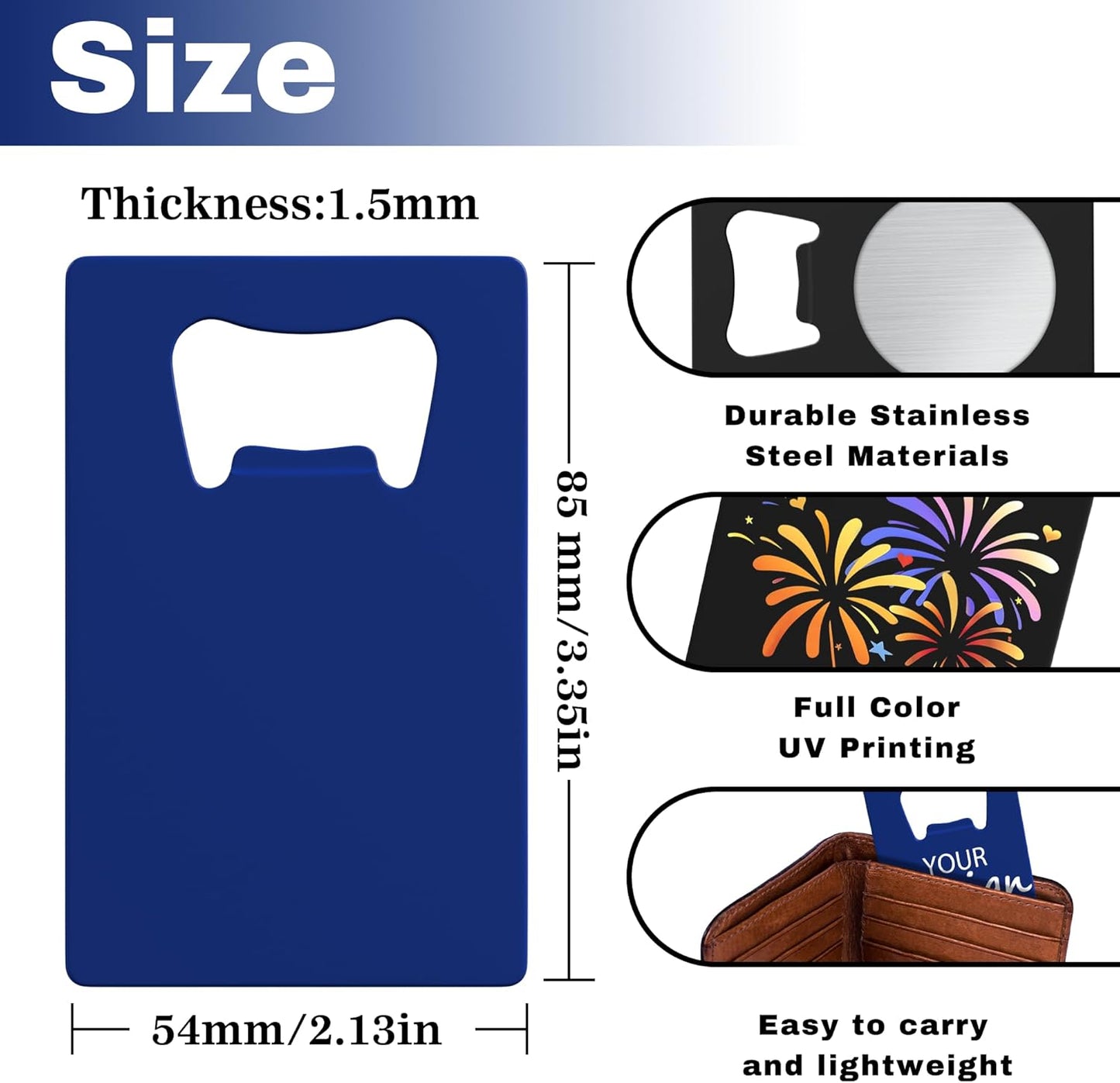 4-100 Pcs Personalized Bottle Opener, Custom Stainless Steel Credit Card Bottle Opener, Full Color Print for 6 Color, Design Your Text Logo for Bar, Wedding, Anniversaries, Party (Blue)