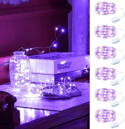 HXWEIYE 6 Pack Purple Fairy Lights Battery Operated, 7ft 20LED Mini Fairy String Lights Mason Jar Lights, Waterproof Firefly Starry Lights for DIY Wedding Party Bedroom Patio Christmas Décor