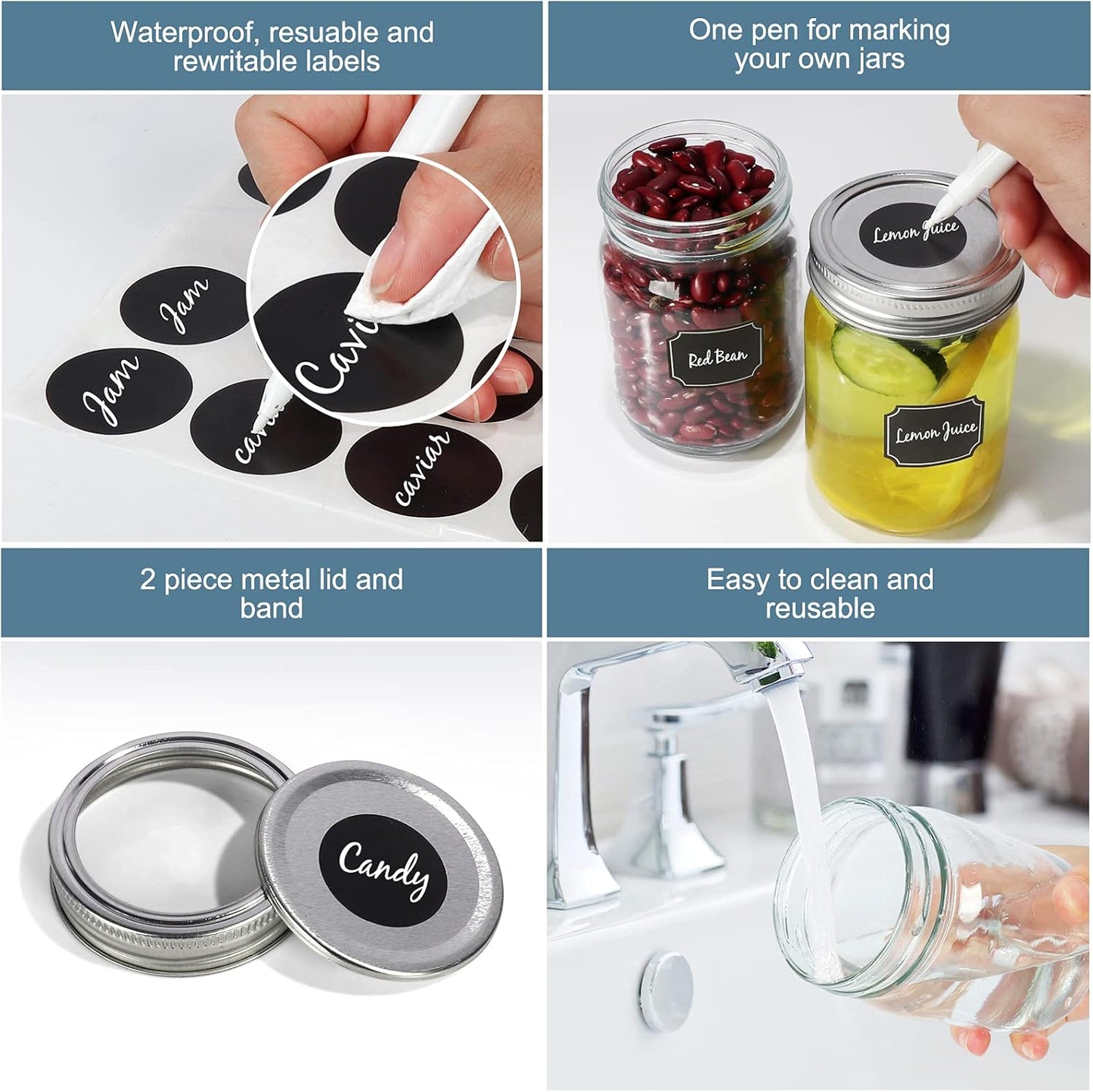 CycleMore 20 Pcs 12oz Glass Mason Jars With Silver Separable Lids, 350ml Round Canning Jars for Honey, Jam, Herb, Wedding Favor, Kitchen Storage Wide Mouth Bottles for Crafts, Meal Prep