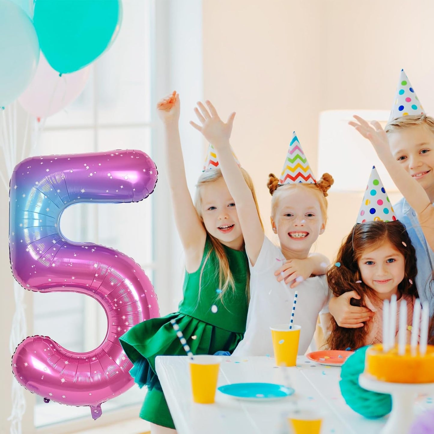 Gradient Blue Pink Number Balloons, 40" Large Rainbow Number 6 Foil Mylar Helium Balloons for Girls Women, Colorful Starry Self Inflating Number Balloons 0-9 for Birthday Party Celebration Decoration