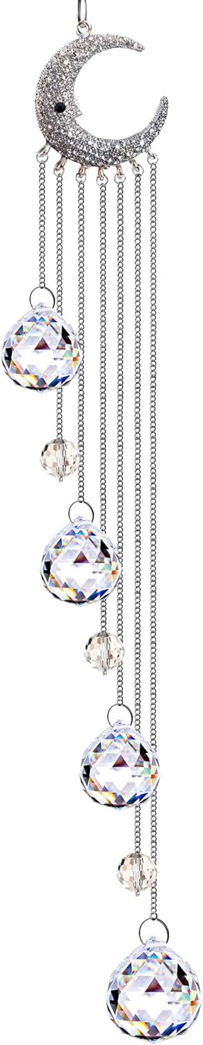Hanging Clear Crystal Suncatcher Ornaments with Moon Decor Rainbow Maker Crystal Beads Ball Prisms Pendant